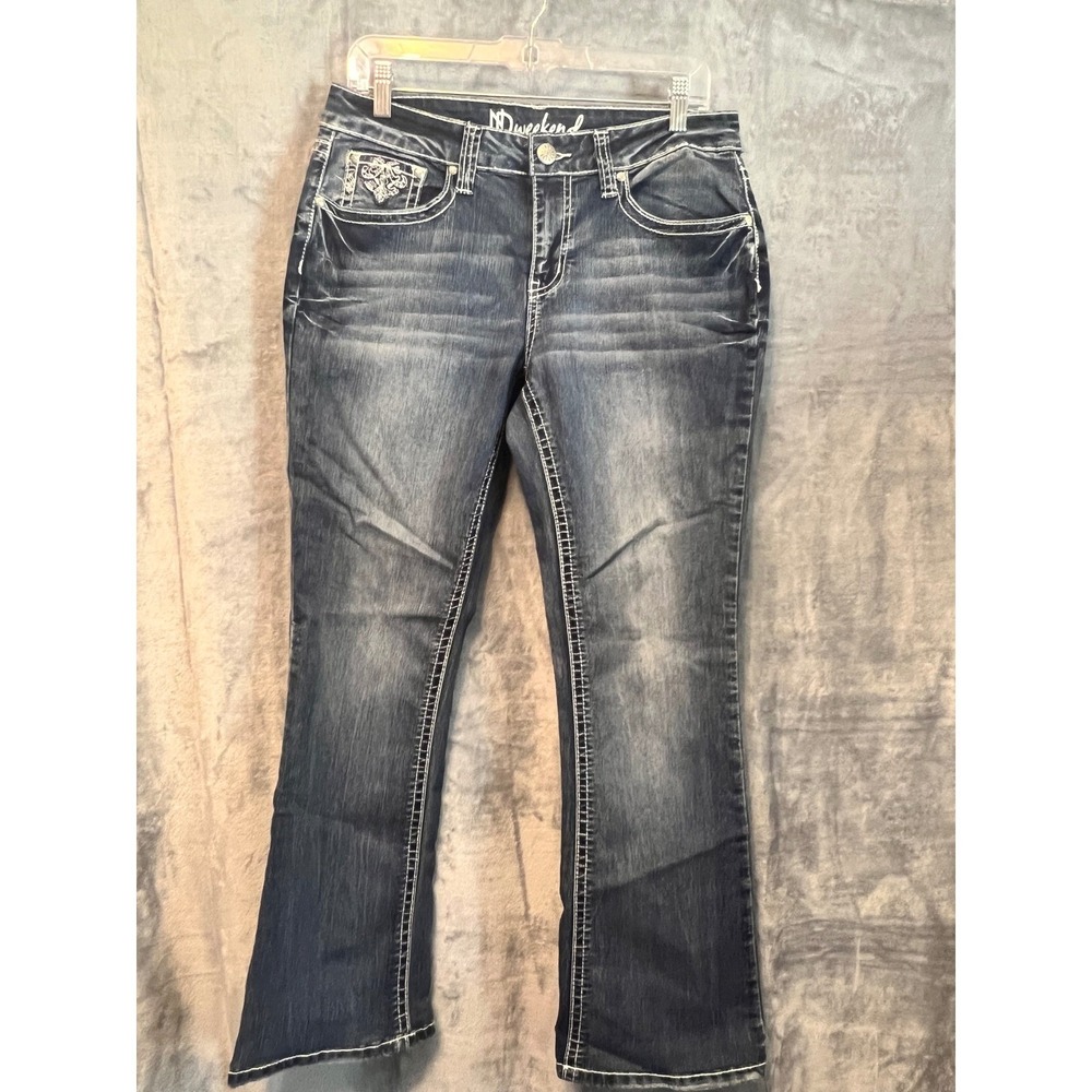 ND Weekend Jeans Size 10 Bootcut Dark Wash Embroidered Flap Pockets 32x28